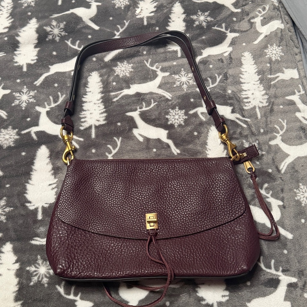 Rebecca Minkoff Darren Top Zip Shoulder Bag  Oxblood 100% Genuine Leather Gold